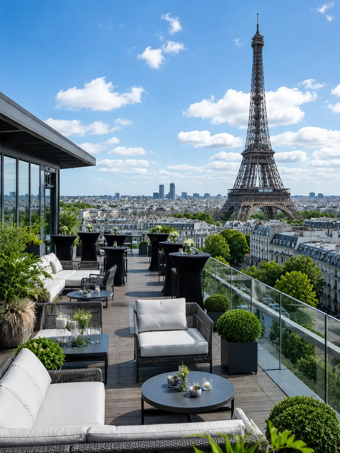 Lieu événementiel avec rooftop offrant une vue sur la Tour Eiffel à Paris
