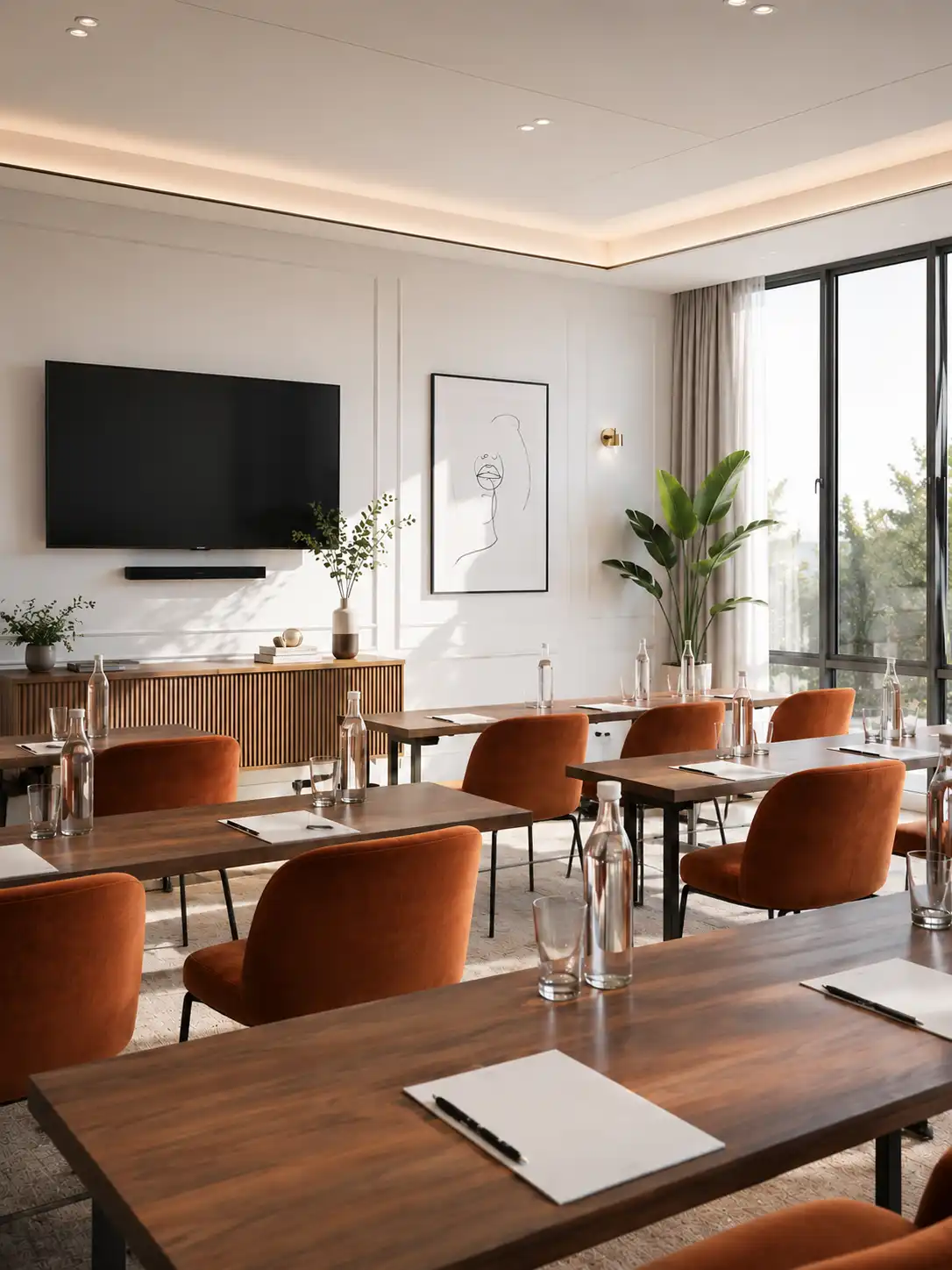 Modern, bright corporate training room