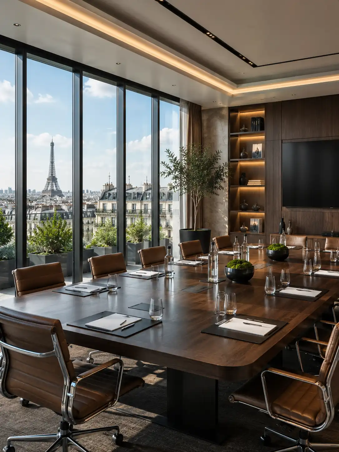 Executive meeting room overlooking the rooftops of Paris